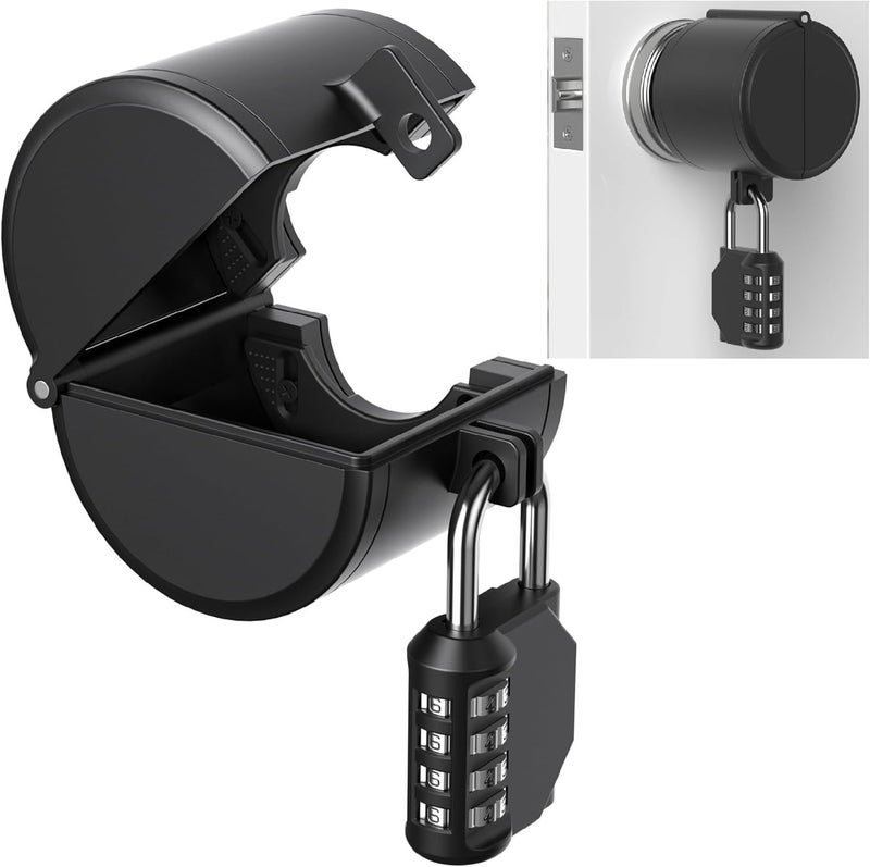 AST Door Knob Lockout Device with Passcode Padlock, Childproof Door Knob Cover, Lock Out to Smart Doorknob. Safety Cover for Faucet, Valve, Spigot. Prevent Access to Keyhole, Matte Black - Image 1